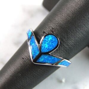 Womens Sterling Silver Modernist Blue Opal Ring